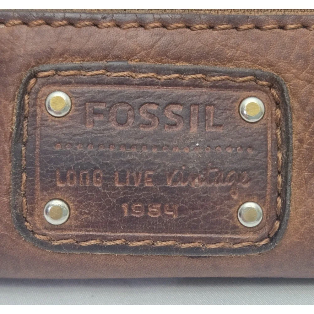 Vintage Fossil Leather Patchwork Trifold Wallet Emory Clutch Boho Y2K 1954